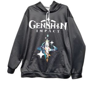 Genshin Impact Men Sz XL Pullover Hoodie Black Anime Galaxy Waifu Pocket